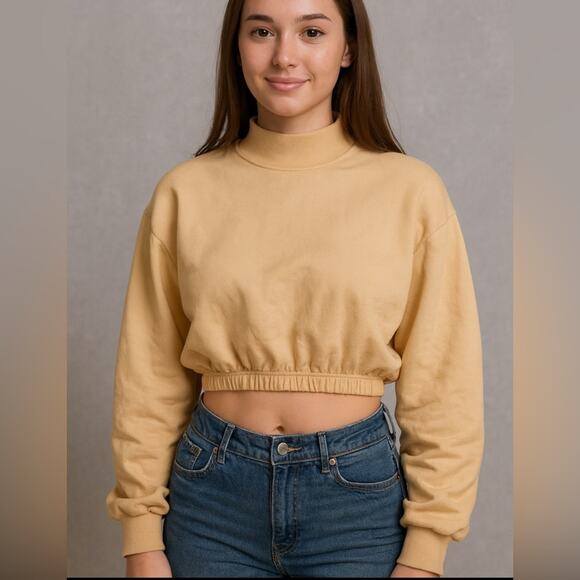P.E. Nation Women's Mockneck Cropped Sweatshirt Elasticized Hemline XS - Picture 1 of 8